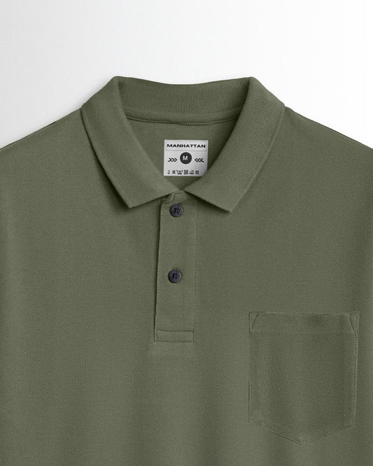 Pure Cotton Polo Pocket T Shirts (Military Green)