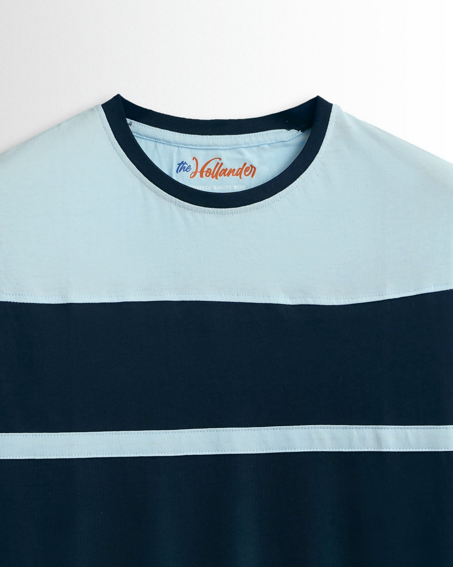 Round Neck Sky Blue/Navy Cut and Sew