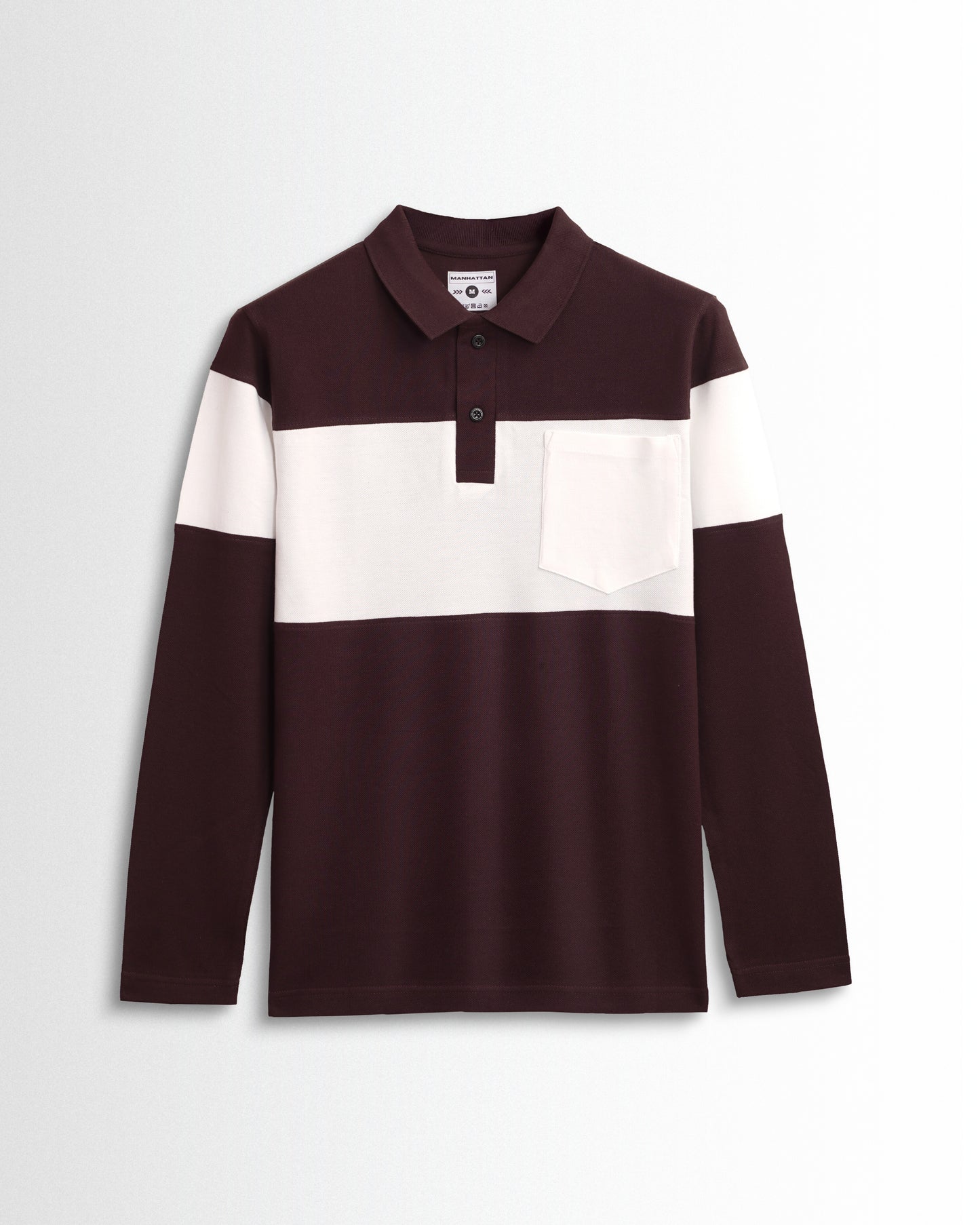 Cotton Polo Full Sleeve Pocket (Brown/White) Cut & Sew