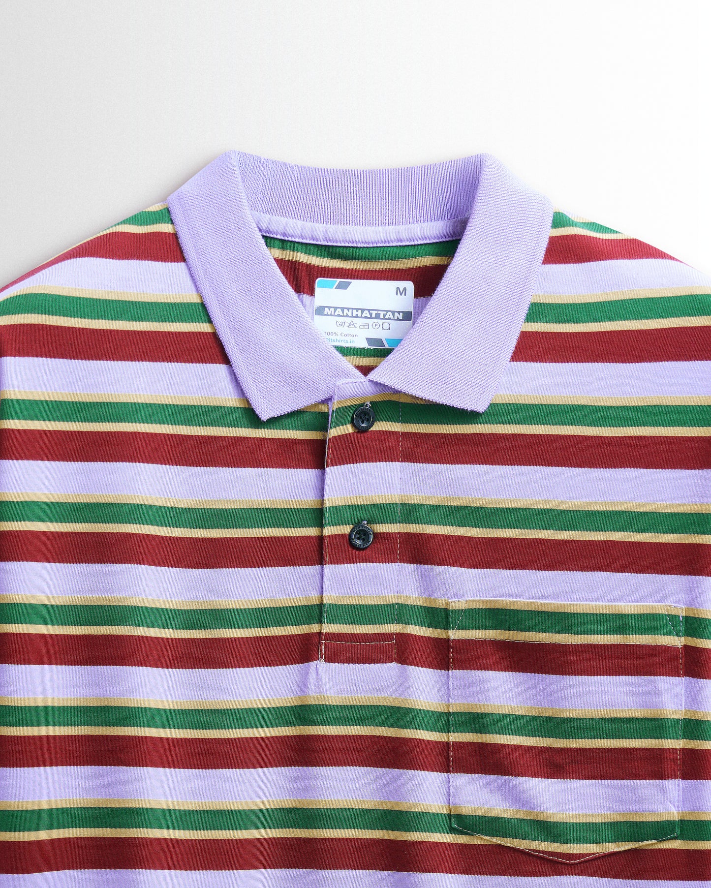 Premium Cotton Multi Striped Polo Pocket (Maroon/Lavender/Green Stripes)
