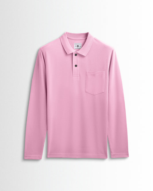 Cotton Polo Full Sleeve Unisex Pink Pocket
