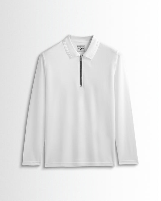Polo Full Sleeve Silver Zipper White Unisex