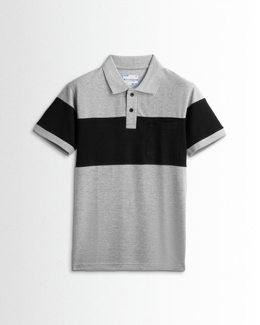 Rich in Cotton Polo Pocket T shirts (Silver Grey/Black) Cut & Sew