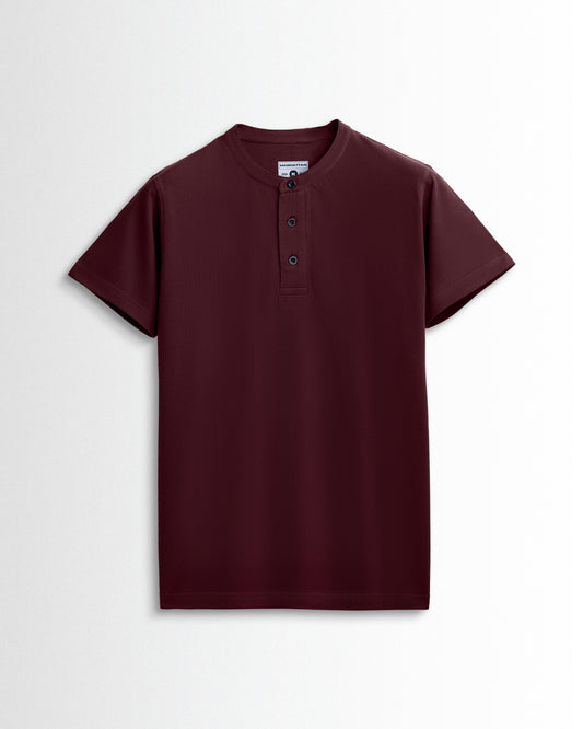 Pure Cotton Henley Without Pocket T Shirts (Maroon)