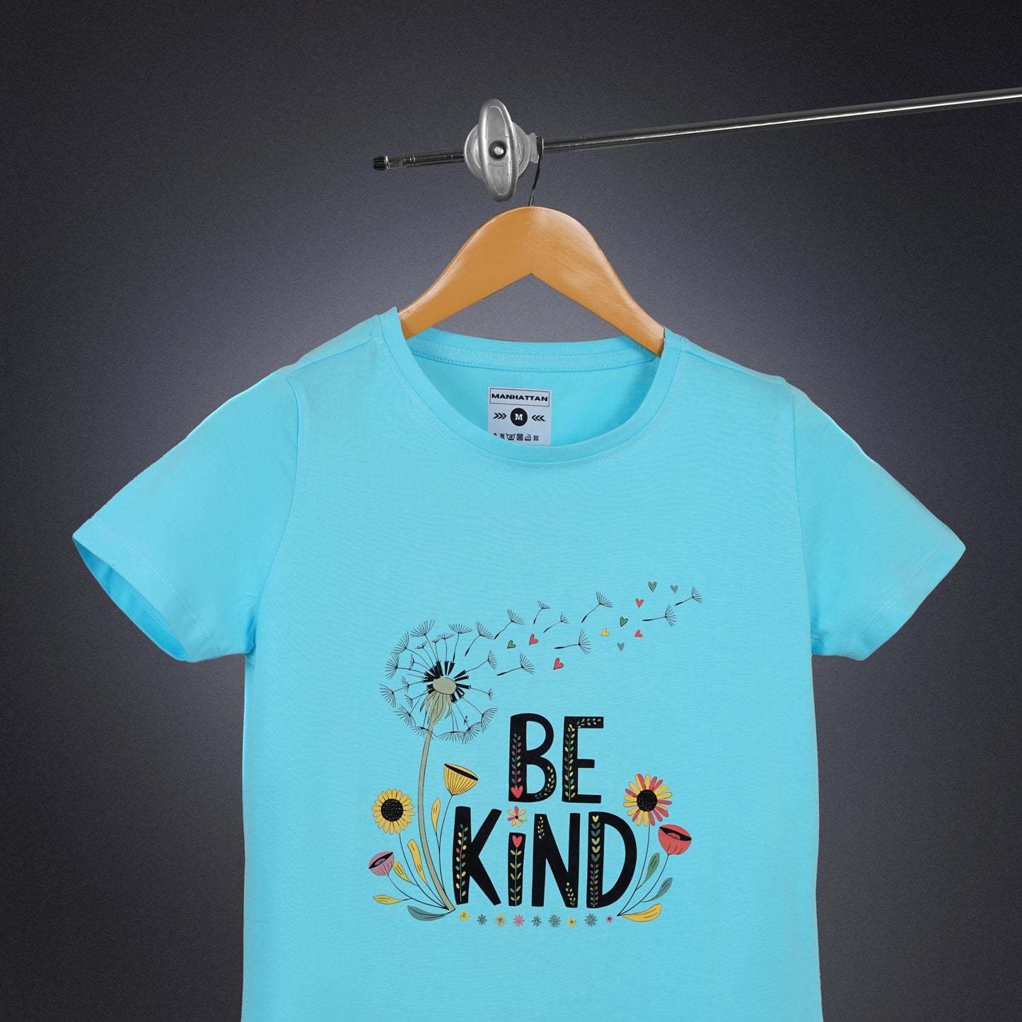 Womens Round Neck Regular Fit Sky Blue T Shirts