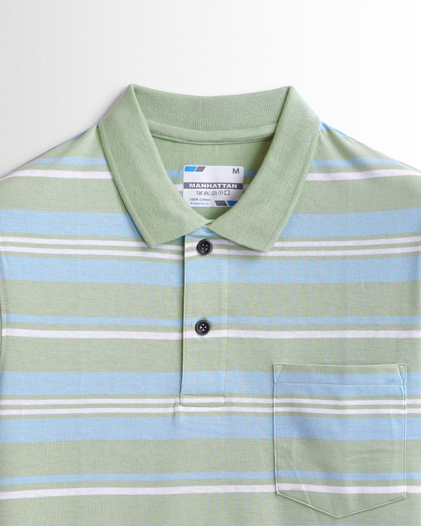 Premium Cotton Multi Striped Polo Pocket (Green/Blue/White Stripes)