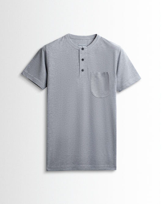 Rich in Cotton Henley Pocket T-shirts (Silver Grey)