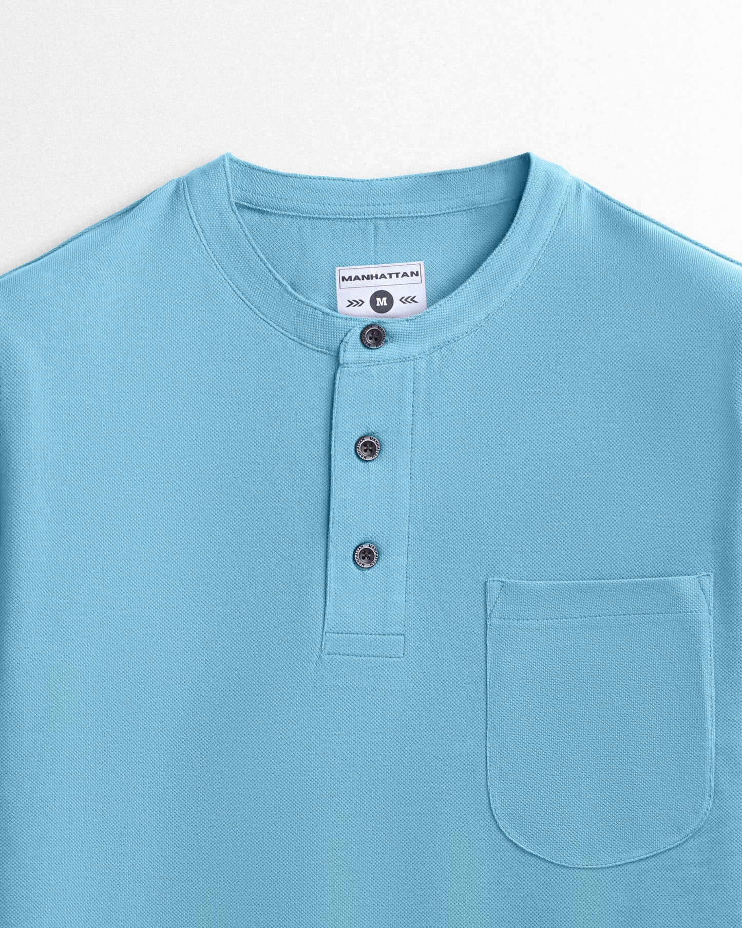 Pure Cotton Henley Pocket T shirts (Sky Blue)