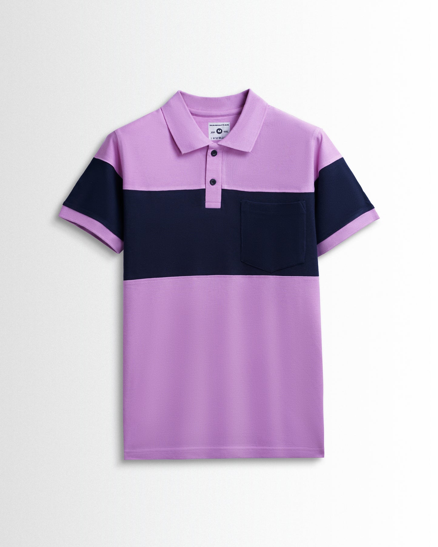 Pure Cotton Polo Pocket T shirts (Lavender/Navy) Cut & Sew