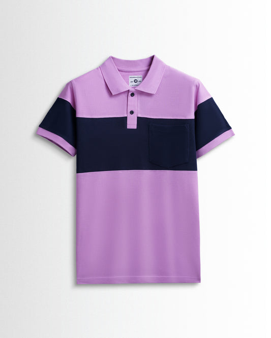 Pure Cotton Polo Pocket T shirts (Lavender/Navy) Cut & Sew