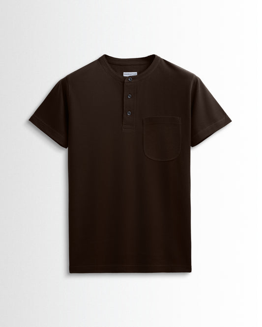 Pure Cotton Henley Pocket T shirts (Coffee Brown)