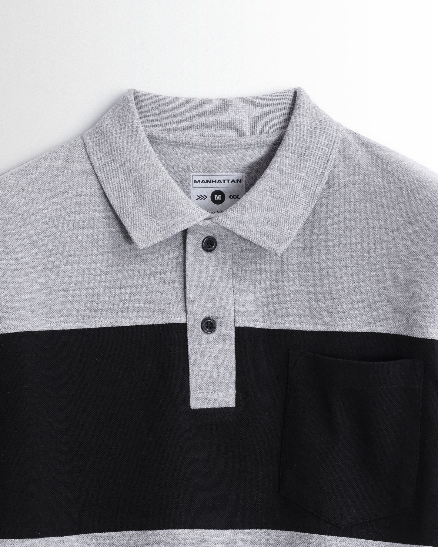 Cotton Polo Full Sleeve Pocket (Sliver Grey/Black) Cut & Sew