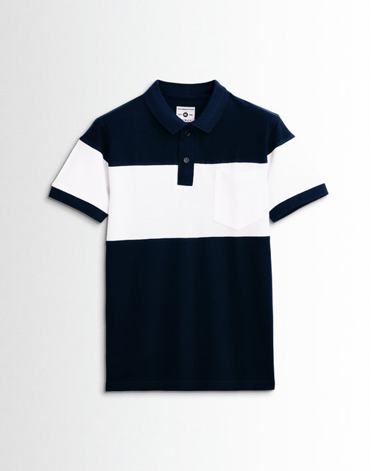 Pure Cotton Polo Pocket T Shirts (Navy/White Combo B) Cut & Sew