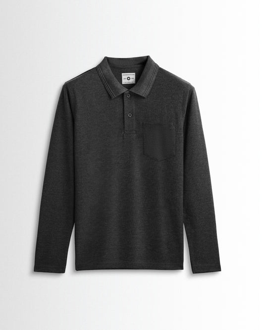 Rich in Cotton Polo Full Sleeve Unisex Dark Grey Pocket