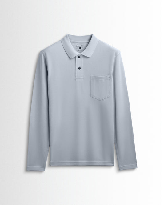 Cotton Polo Full Sleeve Unisex Pearl Grey Pocket