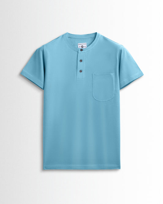 Pure Cotton Henley Pocket T shirts (Sky Blue)