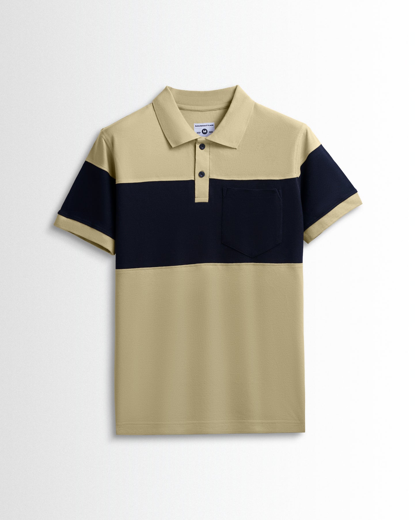 Pure Cotton Polo Pocket T shirts (Beach/Black) Cut & Sew