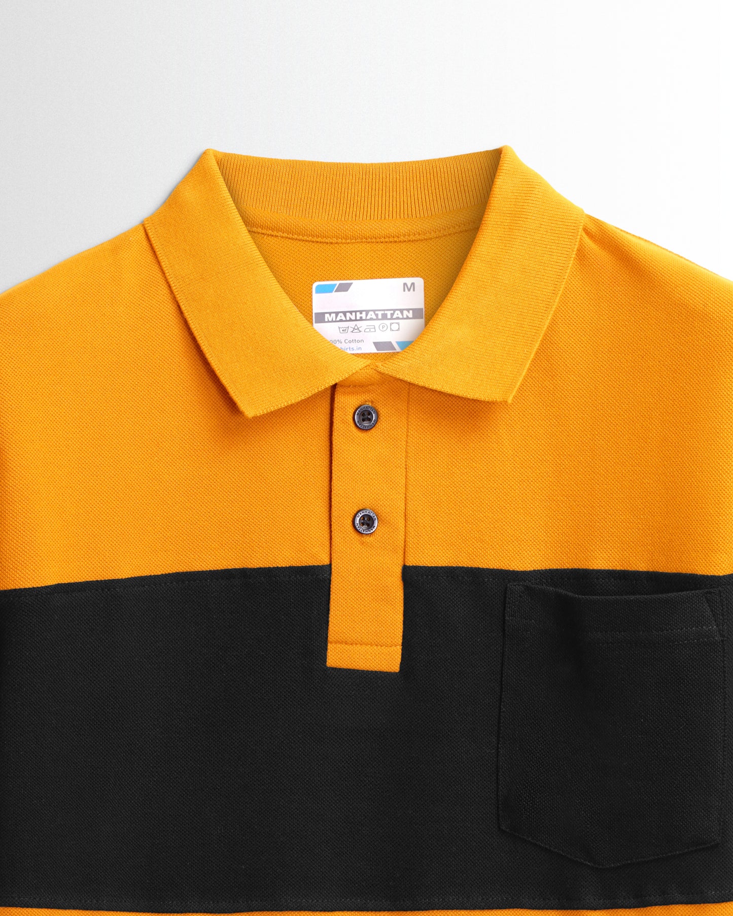 Pure Cotton Polo Pocket T shirts (Mustard/Black) Cut & Sew