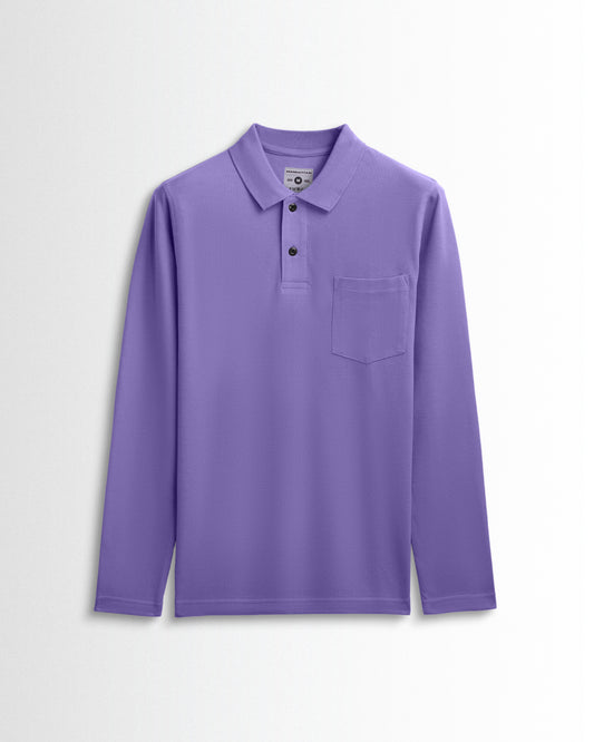 Cotton Polo Full Sleeve Unisex Lavender Pocket