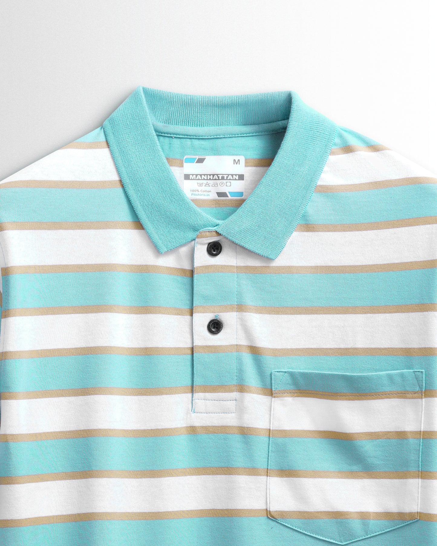 Premium Cotton Multi Striped Polo Pocket (Sky Blue/Beach/White Stripes)