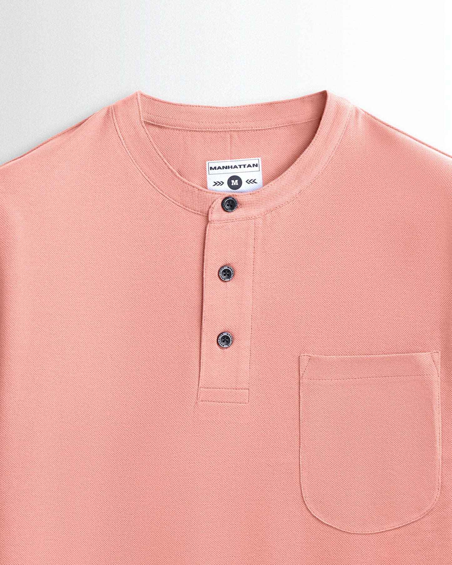 Pure Cotton Henley Pocket T Shirts (Light Orange)