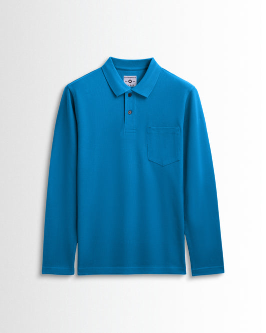 Cotton Polo Full Sleeve Unisex Turquoise Blue Pocket