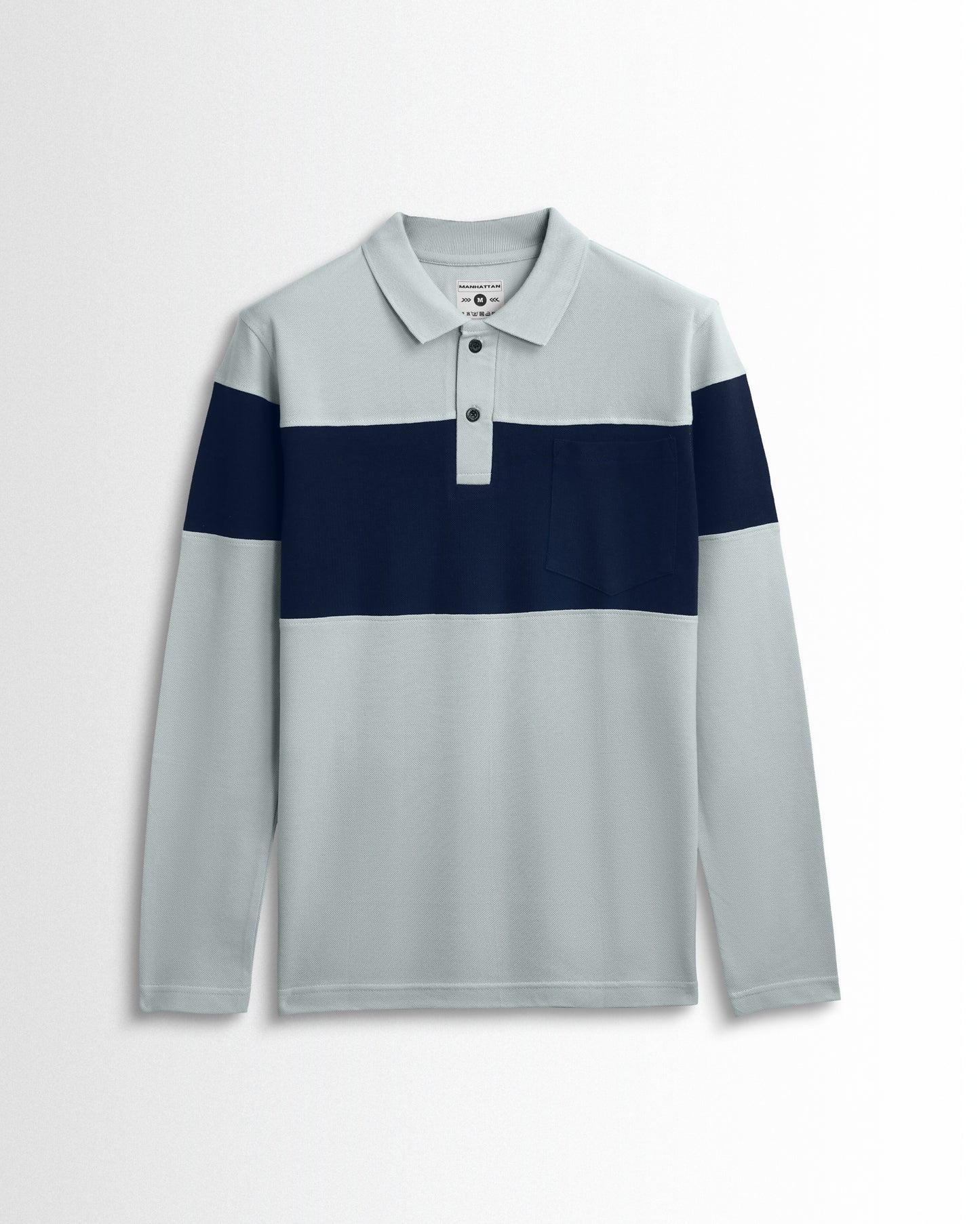 Cotton Polo Full Sleeve Pocket (Pearl Grey/Navy) Cut & Sew