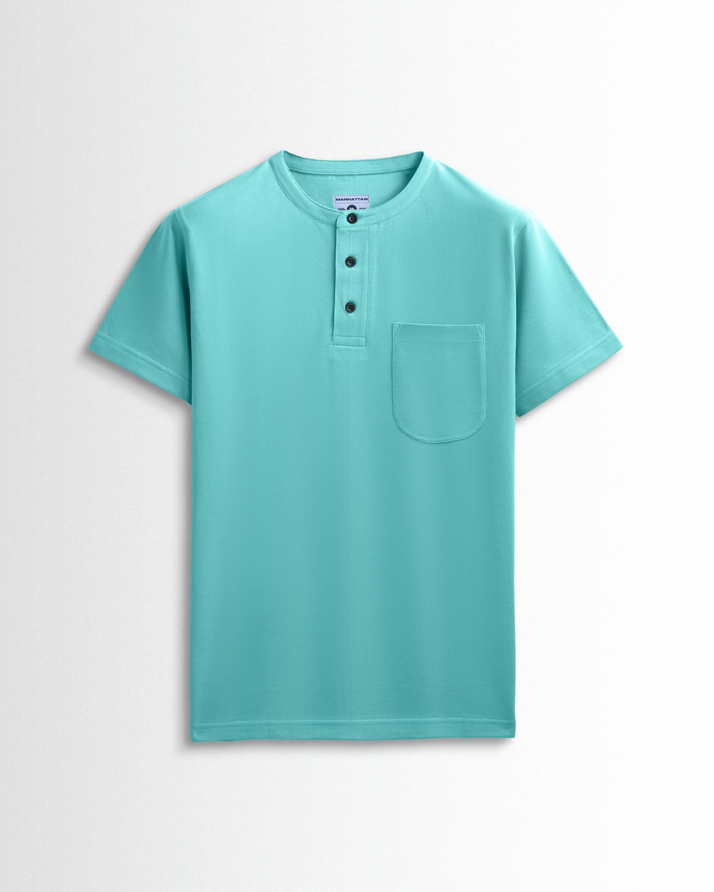 Pure Cotton Henley Pocket T shirts (Mint Blue)