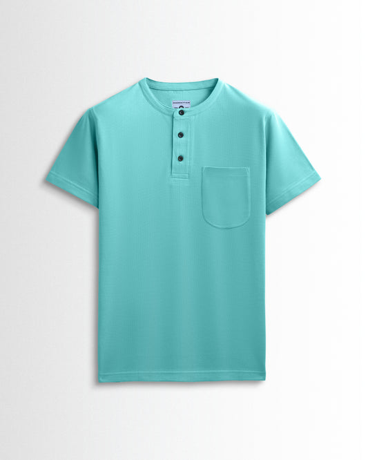 Pure Cotton Henley Pocket T shirts (Mint Blue)