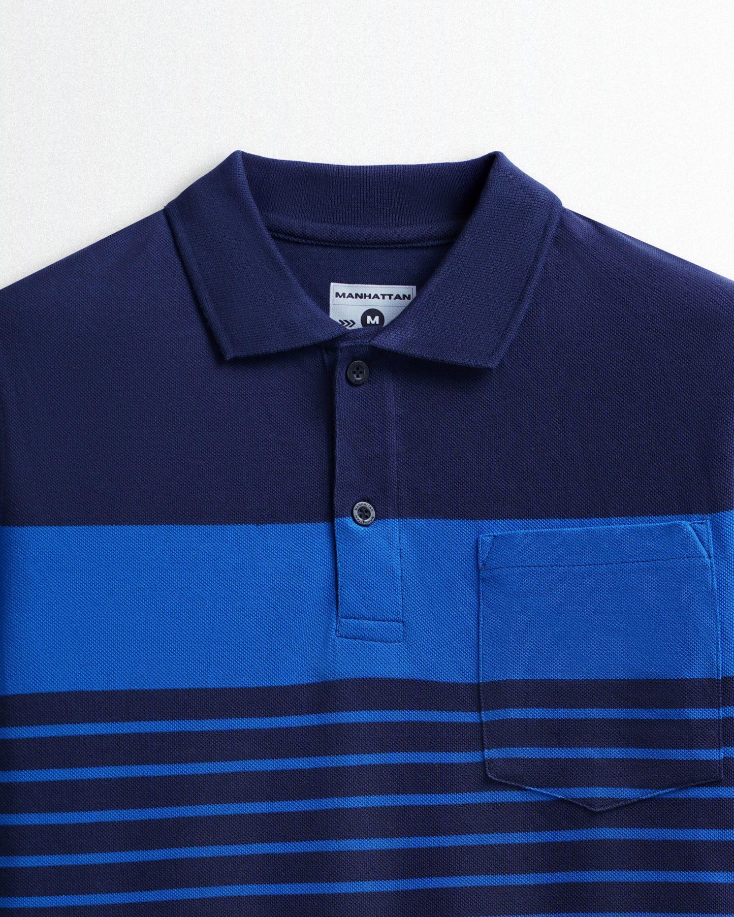 Premium Cotton Striped Polo Pocket (Royal Blue/Navy Stripes)