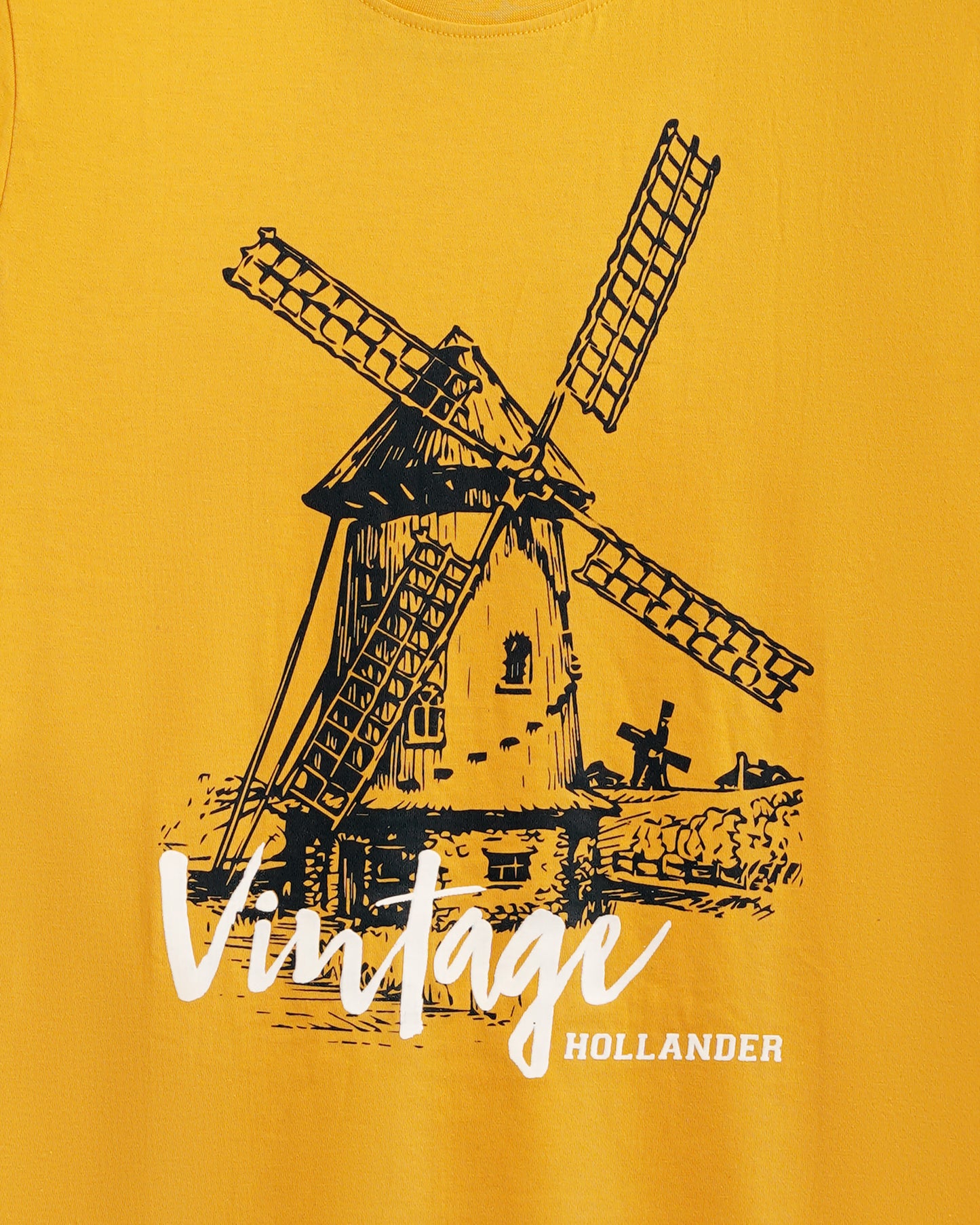 Round Neck Mustard Yellow Printed