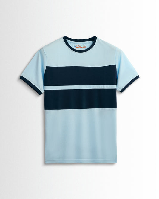Round Neck Sky Blue/Navy Cut and Sew