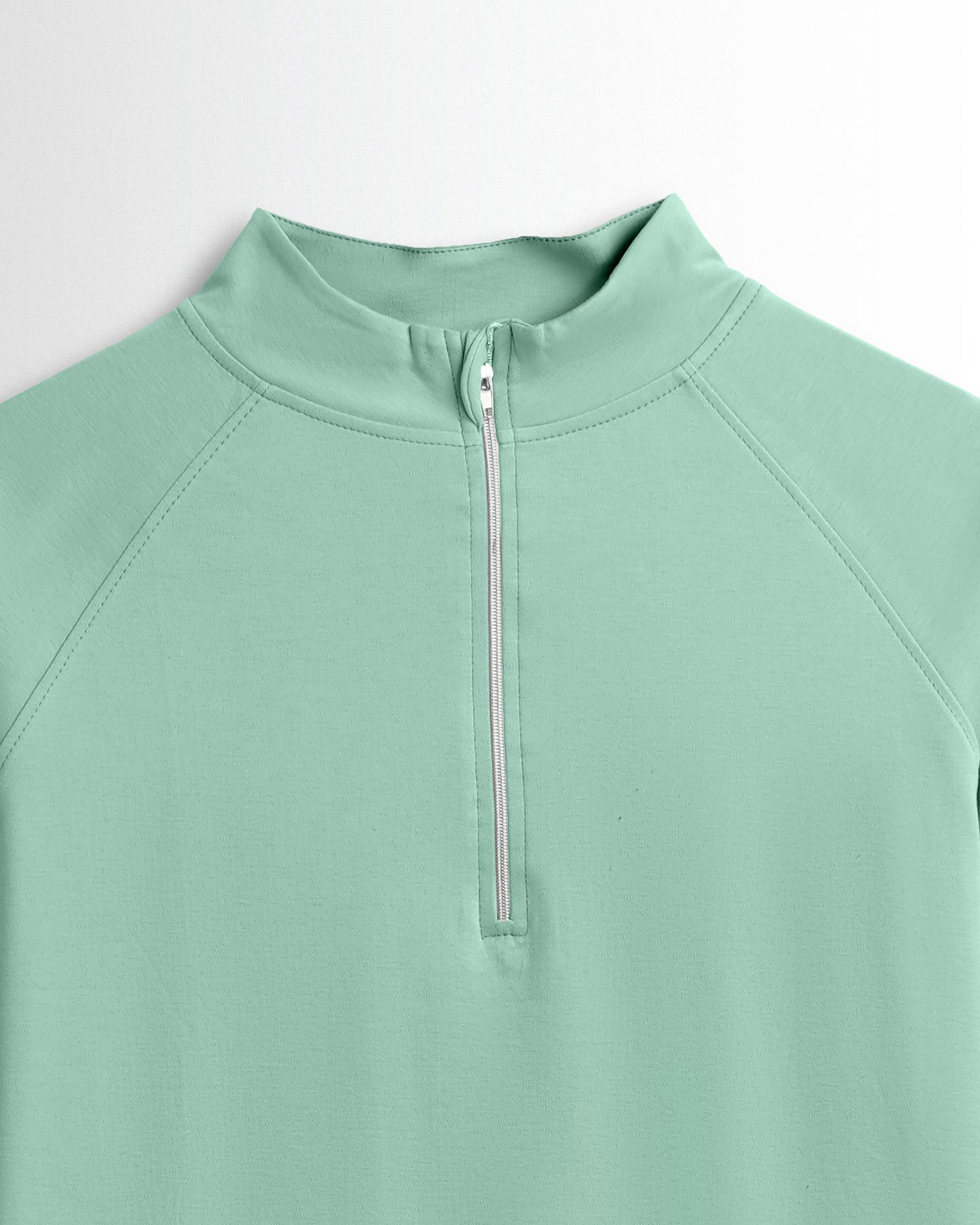Womens Hineck Zipper Pista Green Full Sleeve