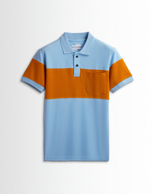 Pure Cotton Polo Pocket T shirts (Sky Blue/Mustard) Cut & Sew