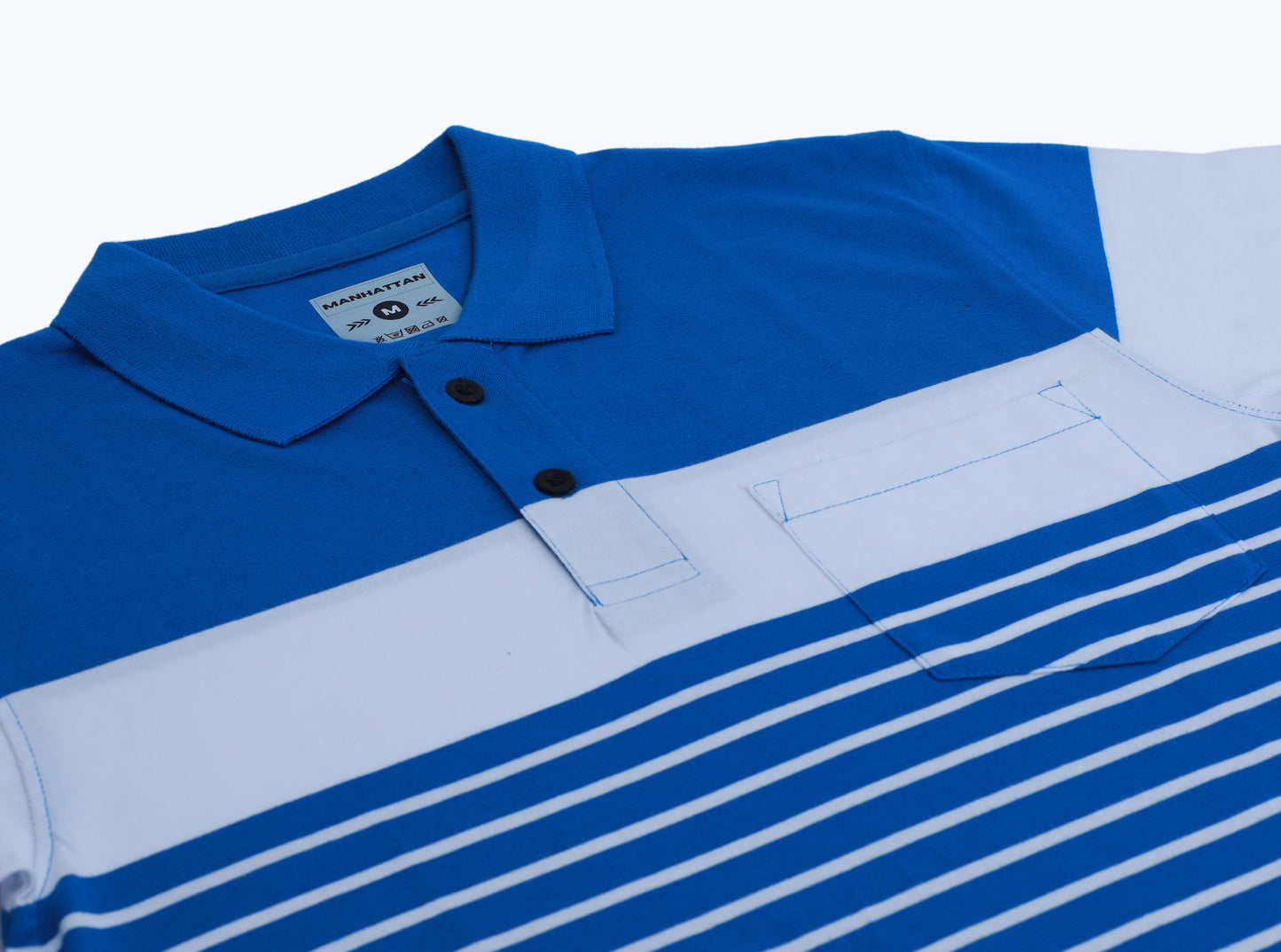 Pure Cotton Pin Stripes Polo Pocket (Blue/White Stripes)