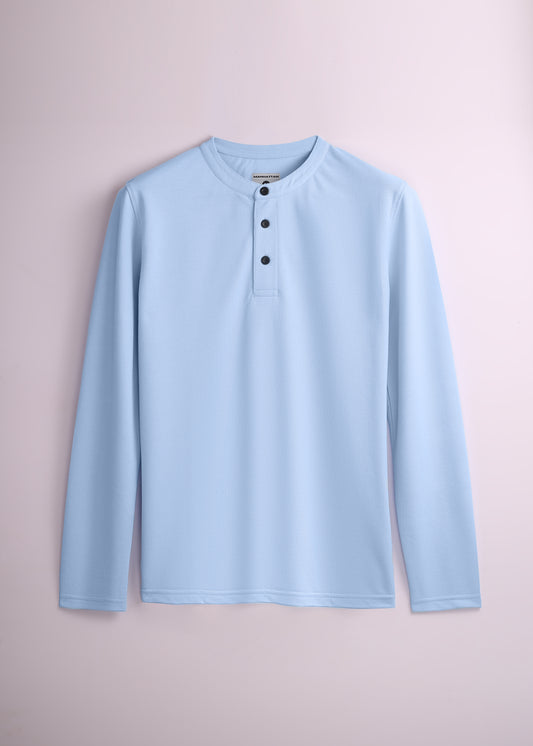 Henley Full Sleeve Unisex Sky Blue