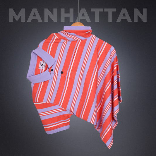 Pure Cotton Multi Striped Polo Pocket (Orange/Blue Stripes)