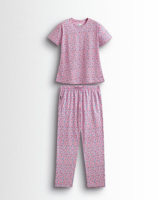 Women's Co ord set Pink Red Flower