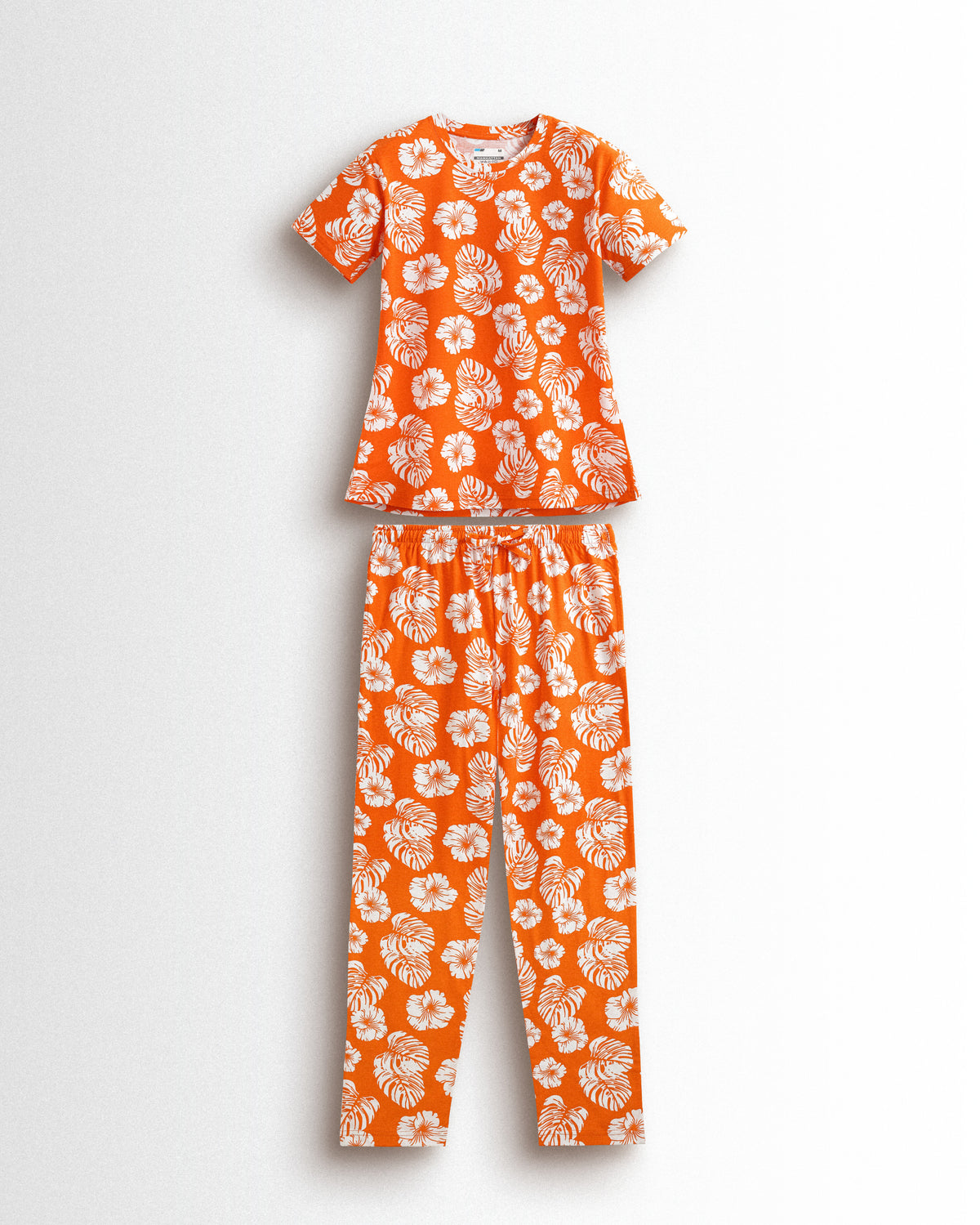 Women's Co ord set Orange White Flower