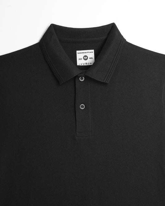 Pure Cotton Polo Plain T Shirts (Black) Without Pocket