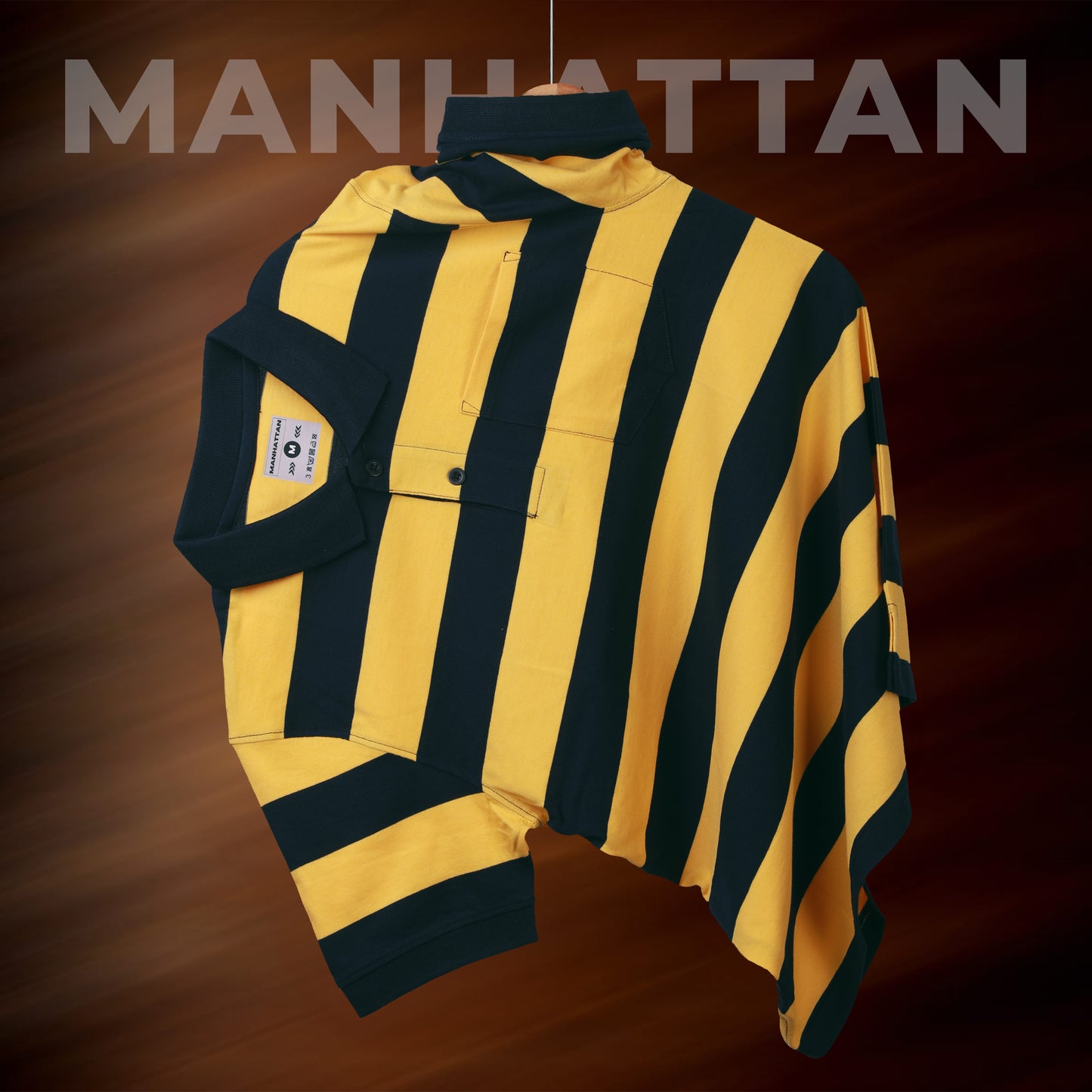 Pure Cotton Stripes Polo Pocket (Yellow/Navy Stripes)