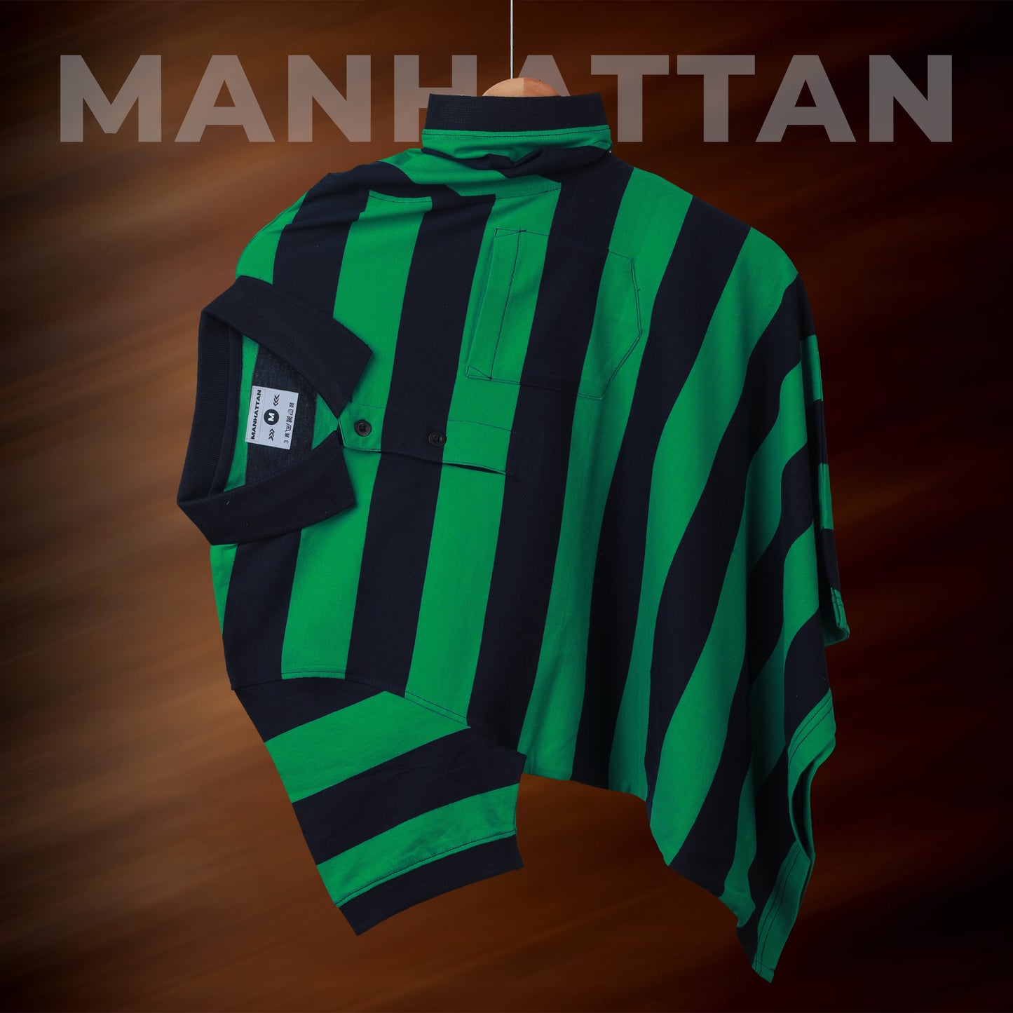 Pure Cotton Stripes Polo Pocket T Shirts (Green/Navy Stripes)