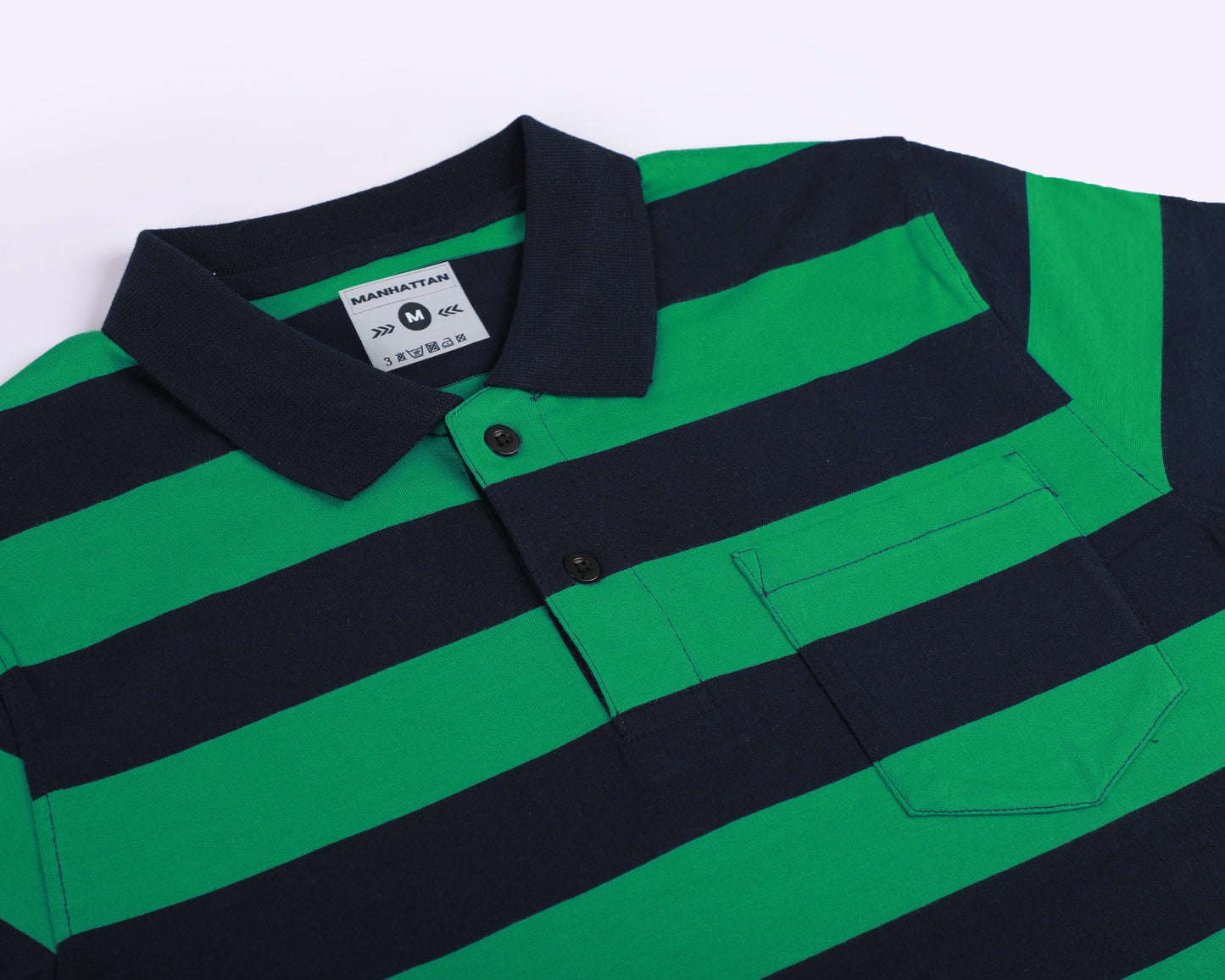 Pure Cotton Stripes Polo Pocket T Shirts (Green/Navy Stripes)