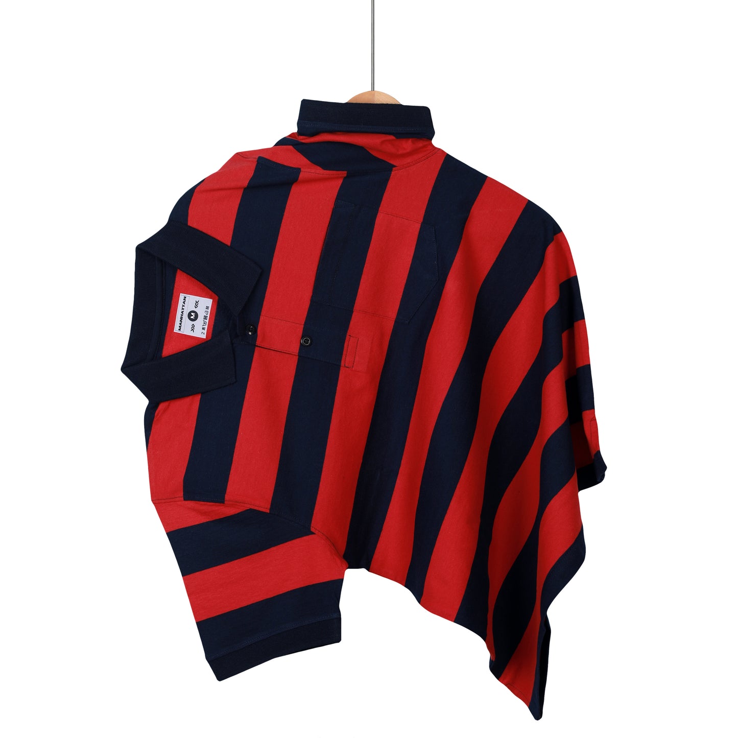 Pure Cotton Stripes Polo Pocket (Red/Navy Stripes)