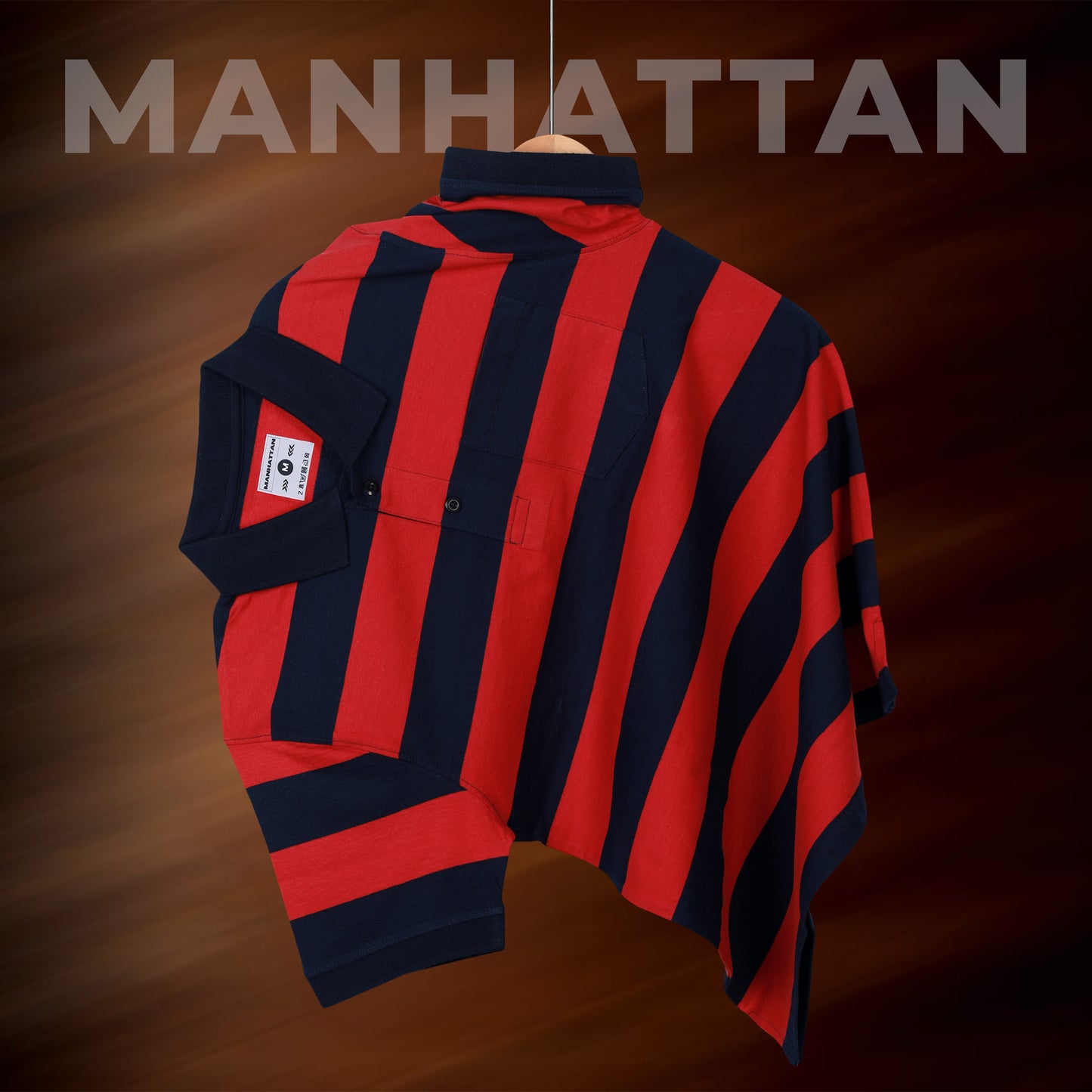 Pure Cotton Stripes Polo Pocket (Red/Navy Stripes)