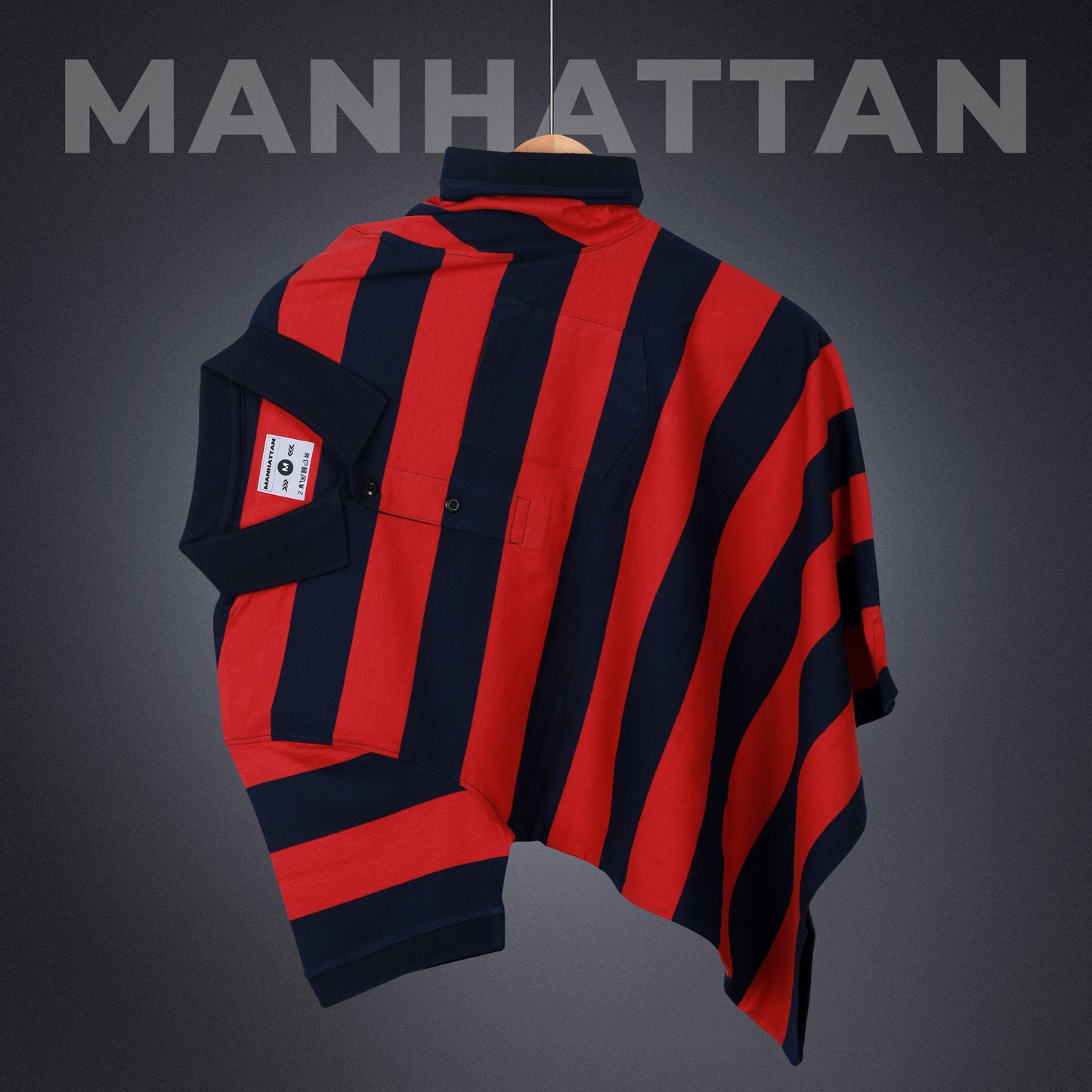 Pure Cotton Stripes Polo Pocket (Red/Navy Stripes)