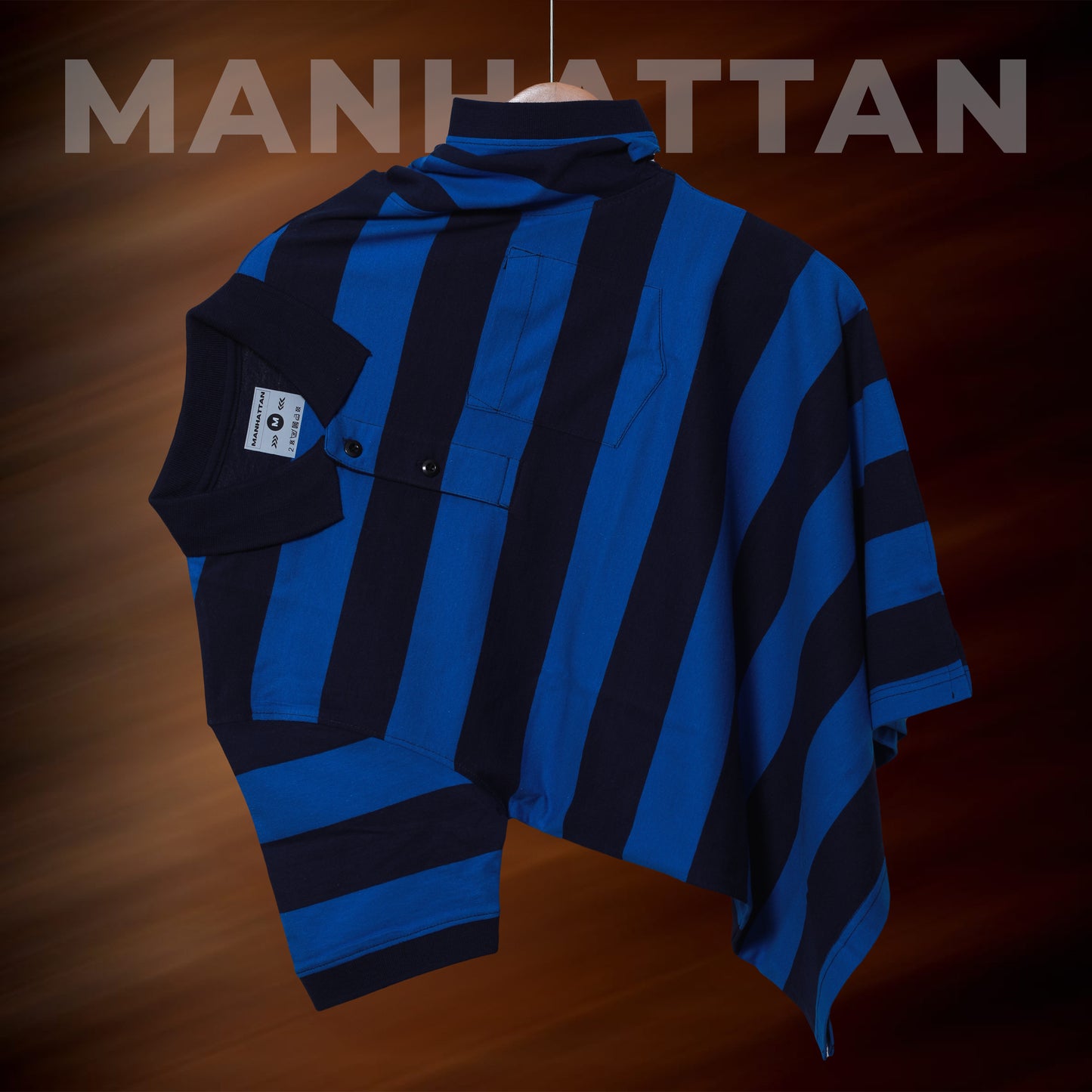 Pure Cotton Stripes Polo Pocket (Blue/Navy Stripes)