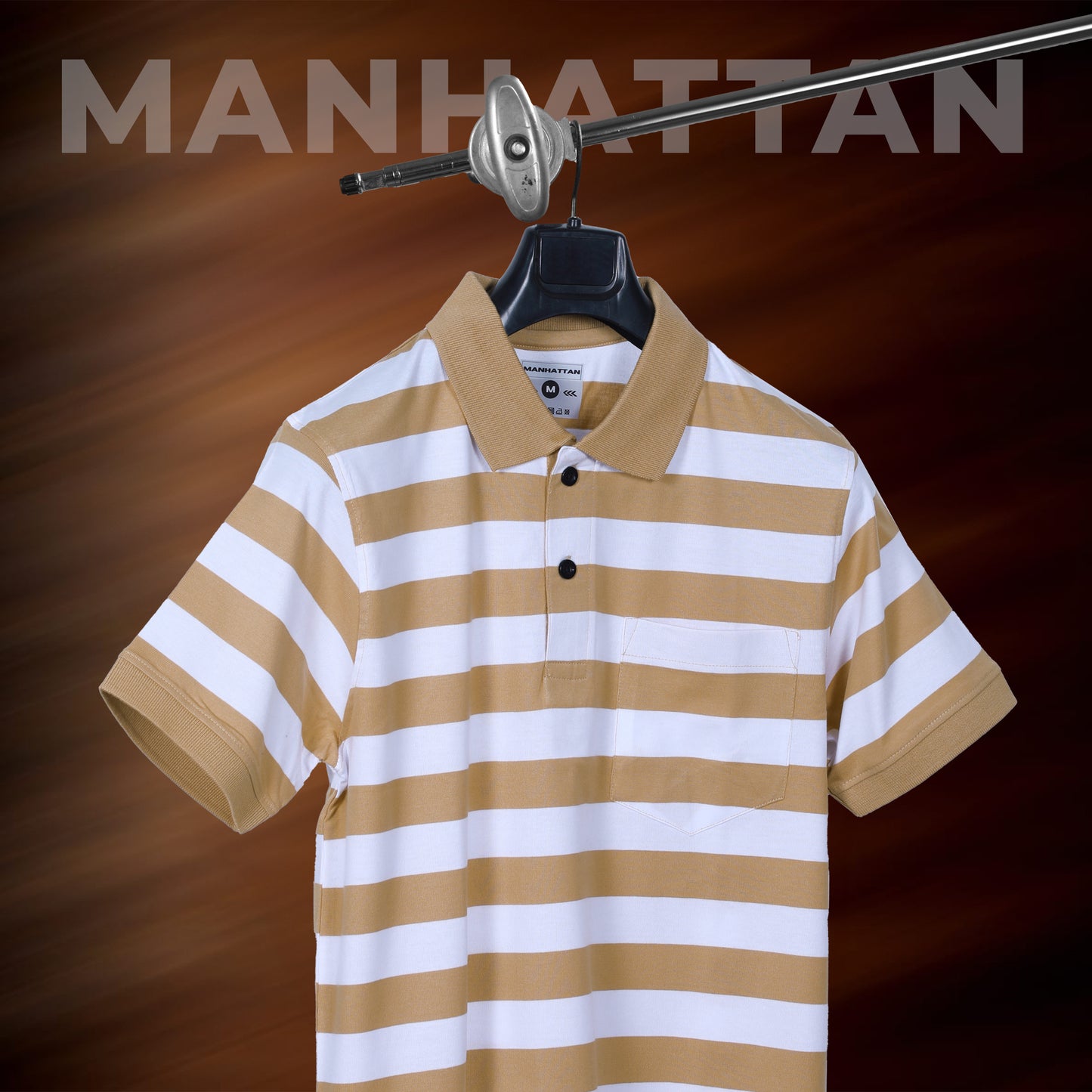 Pure Cotton Small Stripes Polo Pocket (White/Beach Stripes)