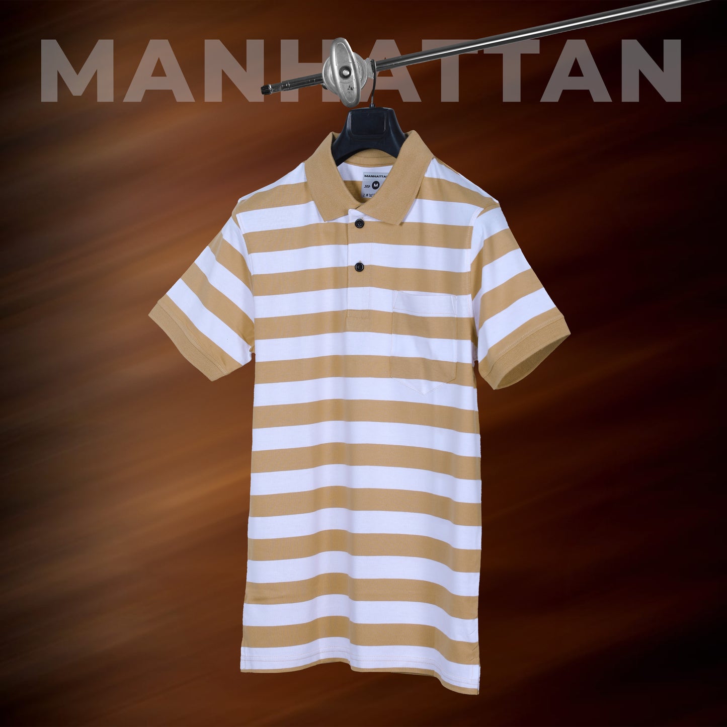 Pure Cotton Small Stripes Polo Pocket (White/Beach Stripes)