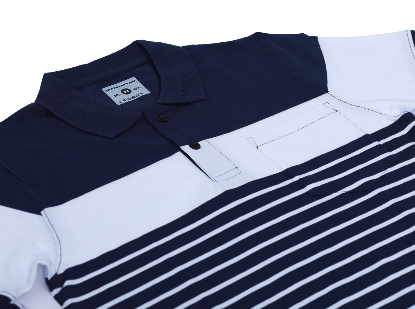 Pure Cotton Pin Stripes Polo Pocket (Navy/White Stripes)